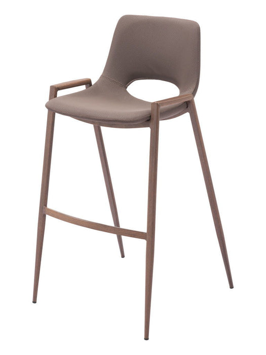 30" Modern Faux Leather And Steel Low Back Bar Height Bar Chairs (Set of 2) - Brown