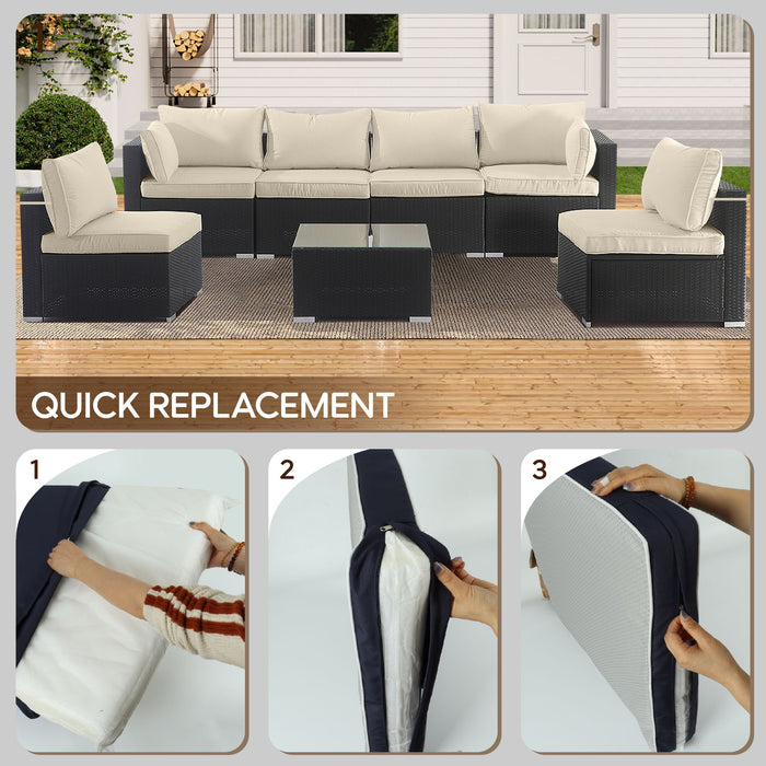 Giga 14-pack cushion covers for 7-piece wicker sectional sofa, zippered back and seat slipcovers with colorful fabric designs