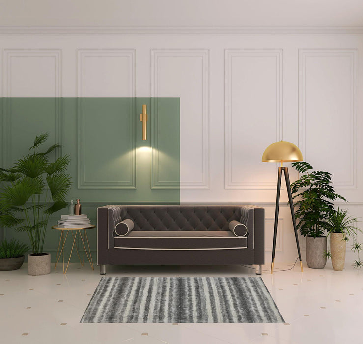 4' x 6' Abstract Hand Woven Area Rug - Gray Ivory And Black