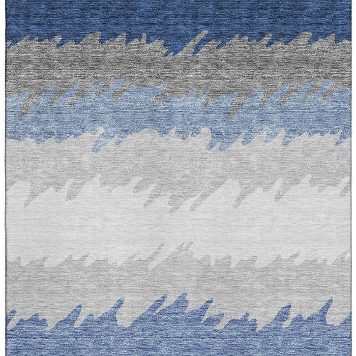 9' X 12' Transitional Striped Washable Area Rug With UV Protection - Navy Blue