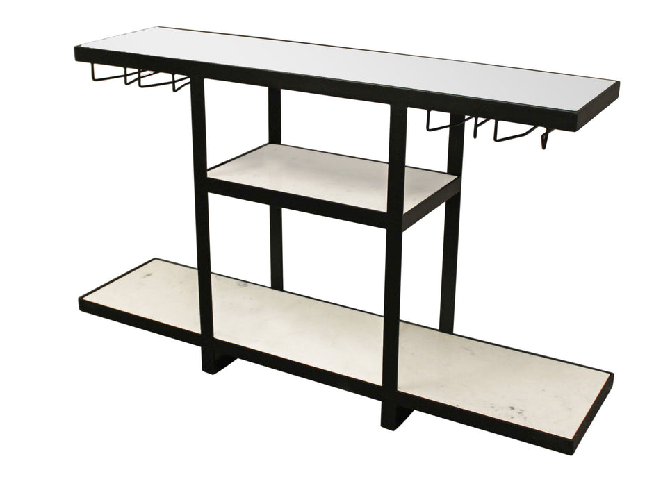 Glass Floor Shelf Console Table With Shelves - White And Black