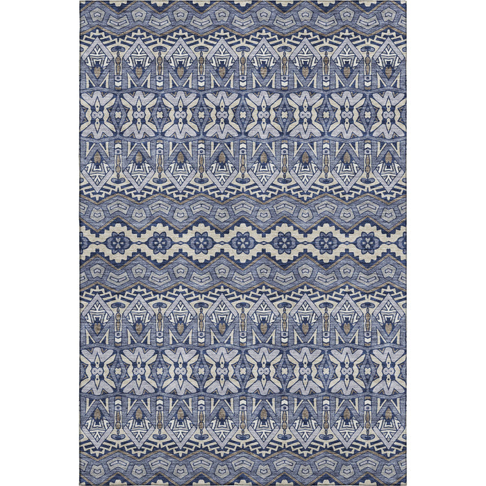 10' X 14' Moroccan Washable Area Rug With UV Protection (672266) - Denim Blue / Silver