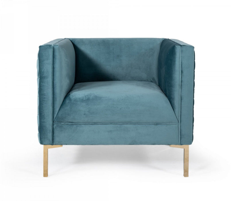 Woven Velvet Arm Chair - Teal And Gold