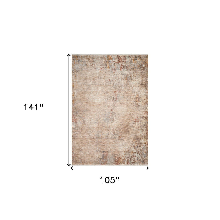 9' X 12' Abstract Area Rug With Fringe - Beige And Brown