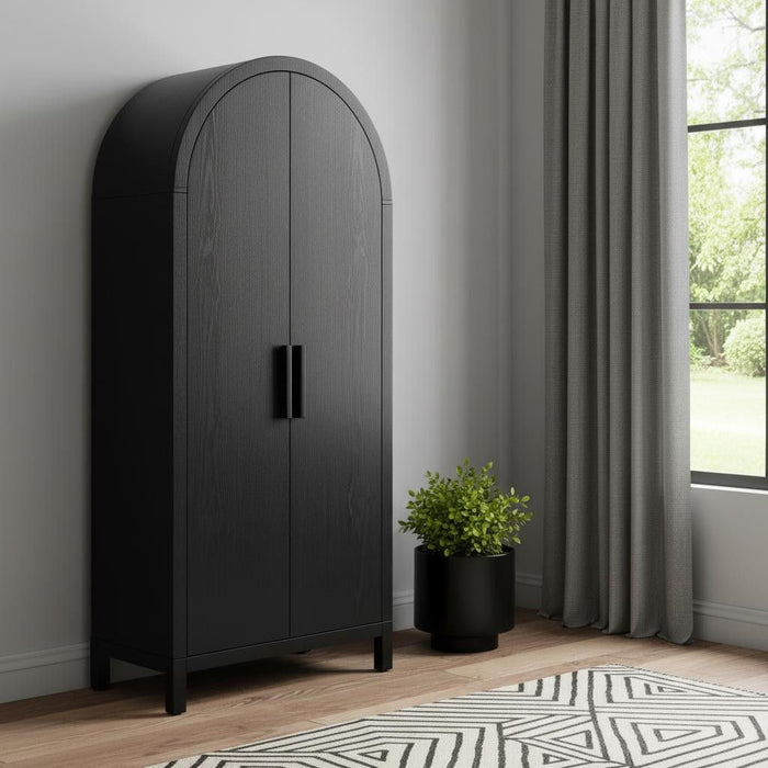 Wood Oval Accent Cabinet With Two Doors - Black