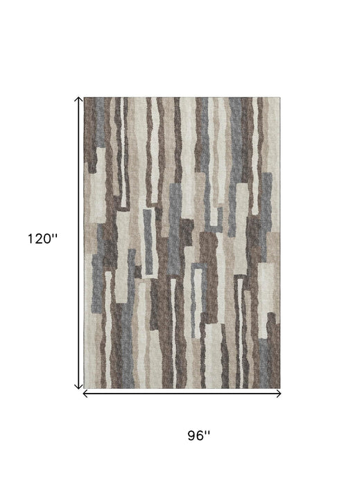8' X 10' Abstract Distressed Washable Area Rug With UV Protection (644130) - Brown / Ivory / Gray
