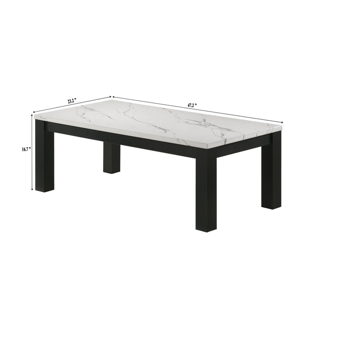 Modern Giga 3-piece living room table set with faux marble tops and wooden legs in black and white, featuring sleek design and clean lines.