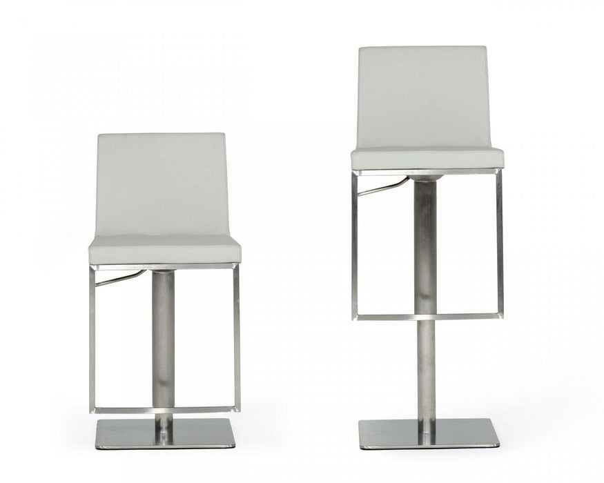 32" Faux Leather And Stainless Steel Swivel Low Back Bar Height Bar Chair - Light Gray And Silver