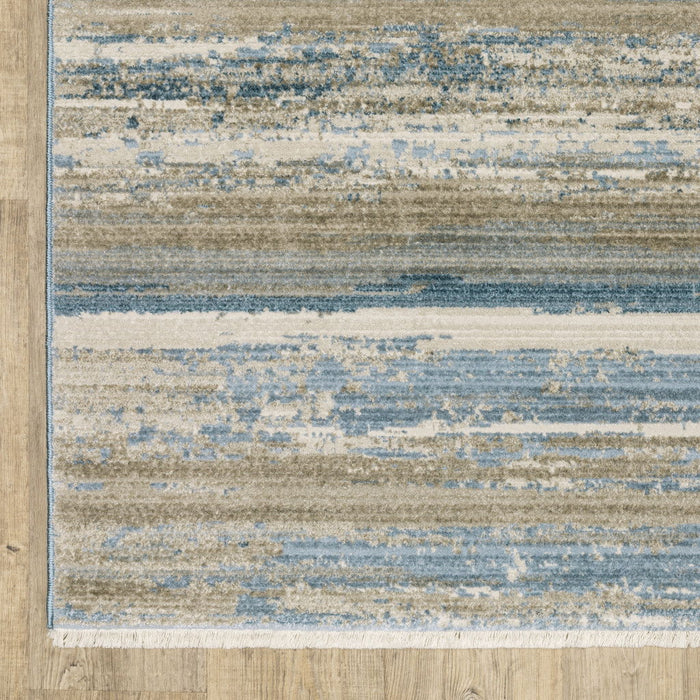 10' x 13' Abstract Power Loom Stain Resistant Area Rug With Fringe - Ivory Beige Gray Blue And Tan