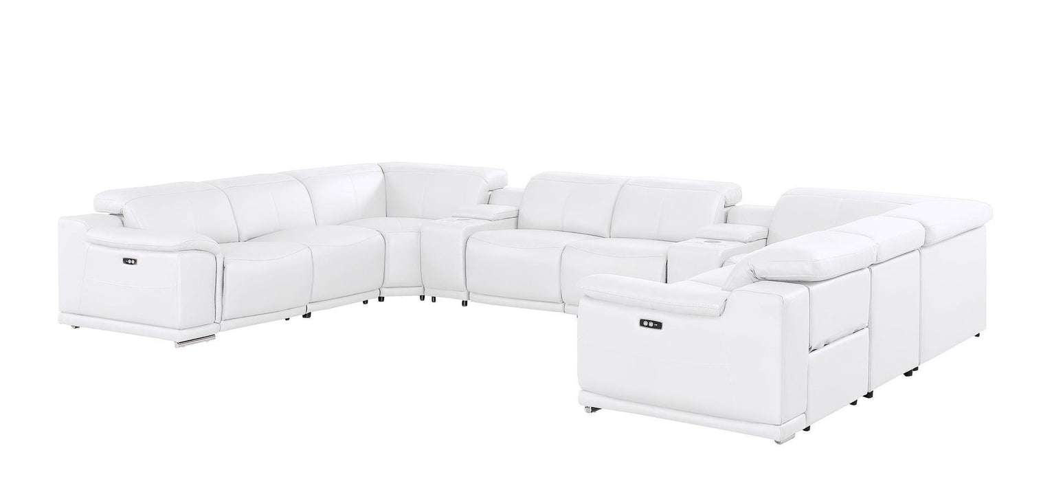 Leather Modular U Shaped Ten Piece Corner Sectional With Console - White