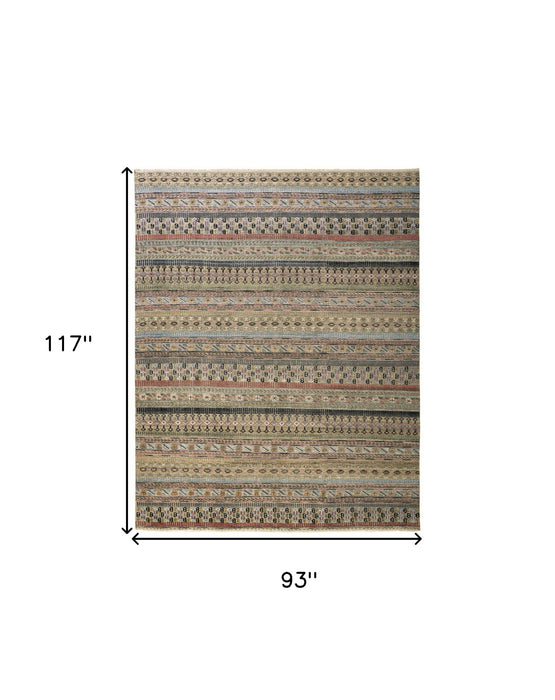 8' x 10' Striped Hand Knotted Area Rug - Tan Blue And Orange