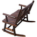 Giga rustic outdoor wood double rocking bench with curved seats, suitable for two persons, in brown for porch relaxation.