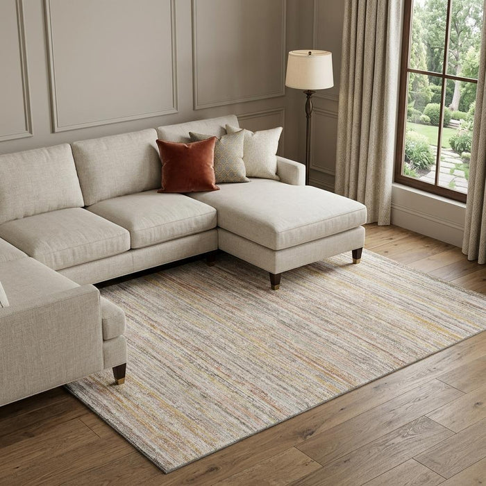 10' X 14' Striped Washable Area Rug With UV Protection (692382) - Terra Cotta / Gold / Peach
