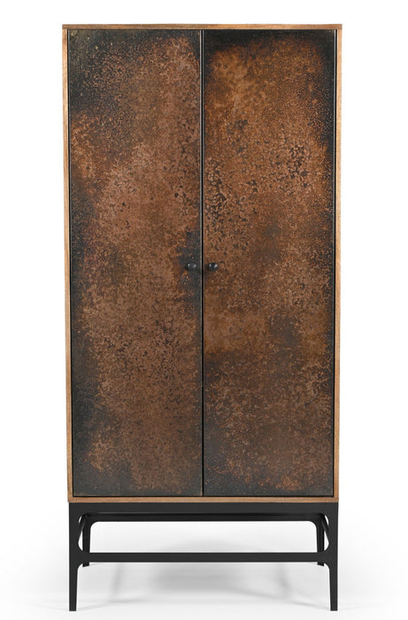 Distressed Solid Wood Frame Accent Cabinet With Two Doors - Copper / Black