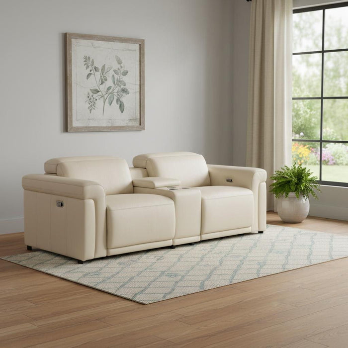 Italian Leather Power Reclining Loveseat With Storage (720525) - Cream / Black