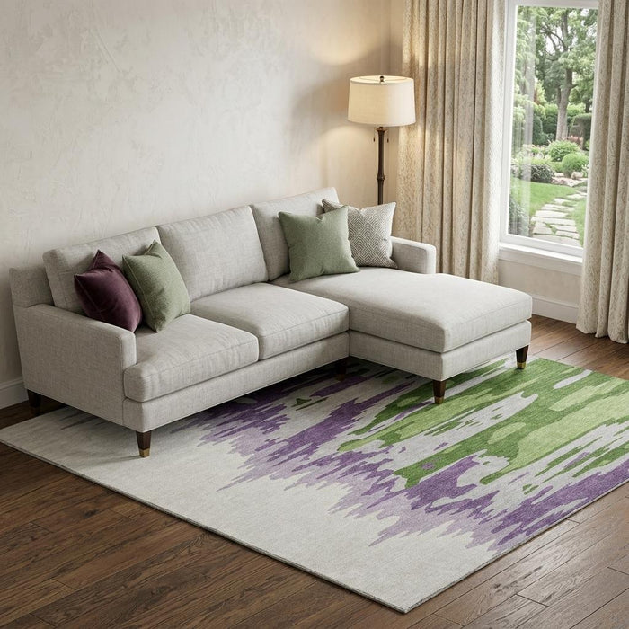 10' X 14' Abstract Washable Area Rug With UV Protection (682355) - Green / Purple / Ivory