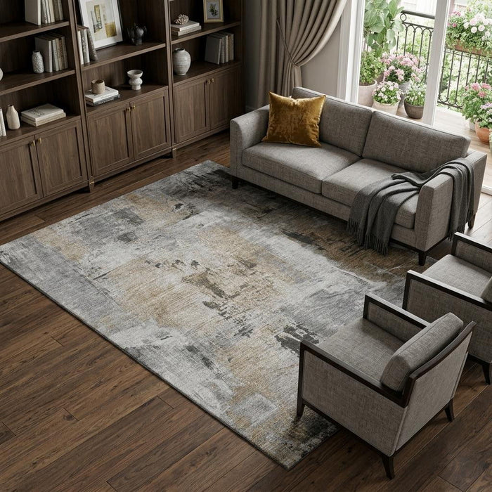 10' X 14' Abstract Washable Area Rug With UV Protection (678005) - Gray / Brown / Ivory