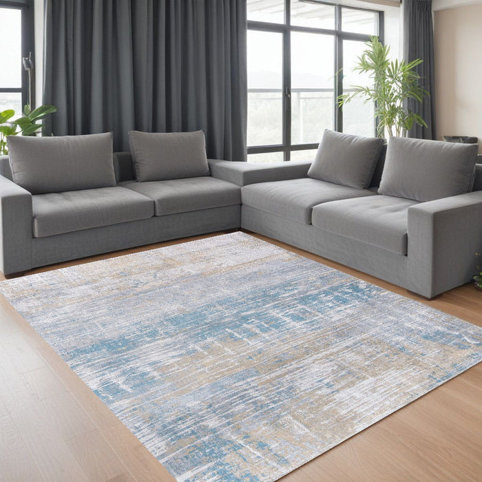7' x 9' Abstract Non Skid Area Rug - Blue And Yellow