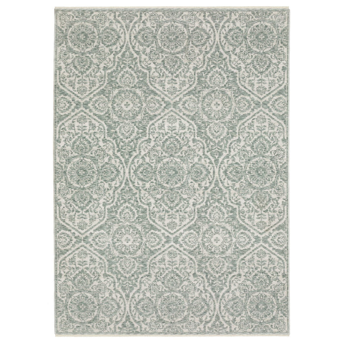 7' X 10' Medallion Area Rug With Fringe (575121) - Teal / Ivory