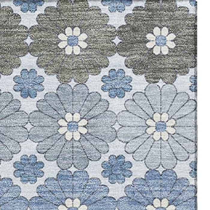 10' X 14' Geometric Washable Area Rug With UV Protection (696860) - Denim Blue / Gray / Silver