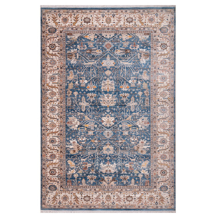 9' X 13' Oriental Area Rug With Fringe - Navy Blue