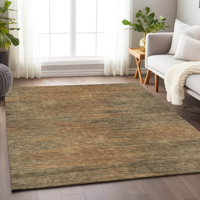 10' X 14' Abstract Washable Area Rug With UV Protection - Terra Cotta And Beige