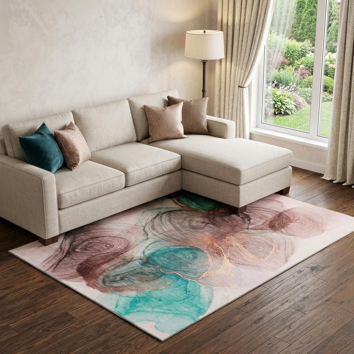10' X 14' Abstract Washable Area Rug With UV Protection (647032) - Burgundy / Blue / Ivory
