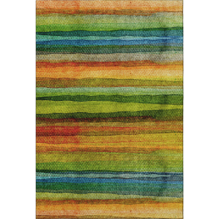 10' X 14' Striped Washable Area Rug With UV Protection (717590) - Green / Teal