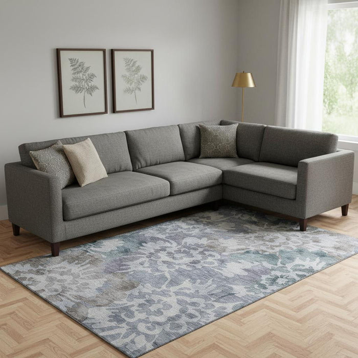 10' X 14' Floral Washable Area Rug With UV Protection (715051) - Blue / Silver