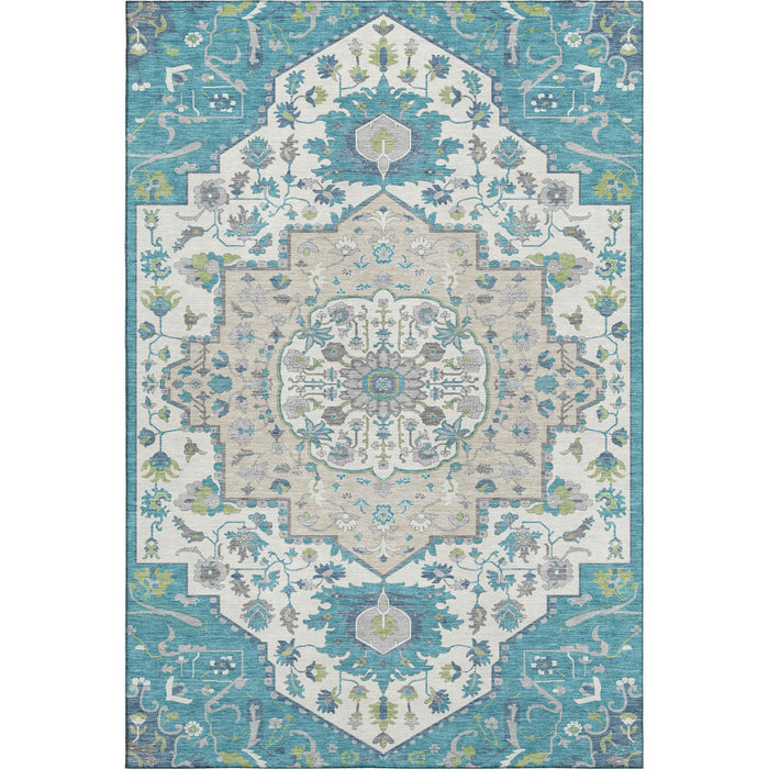 10' X 14' Oriental Washable Area Rug With UV Protection (677783) - Teal / Ivory / Green