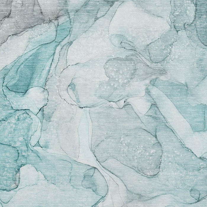 10' X 14' Abstract Washable Area Rug With UV Protection (647014) - Teal / Ivory