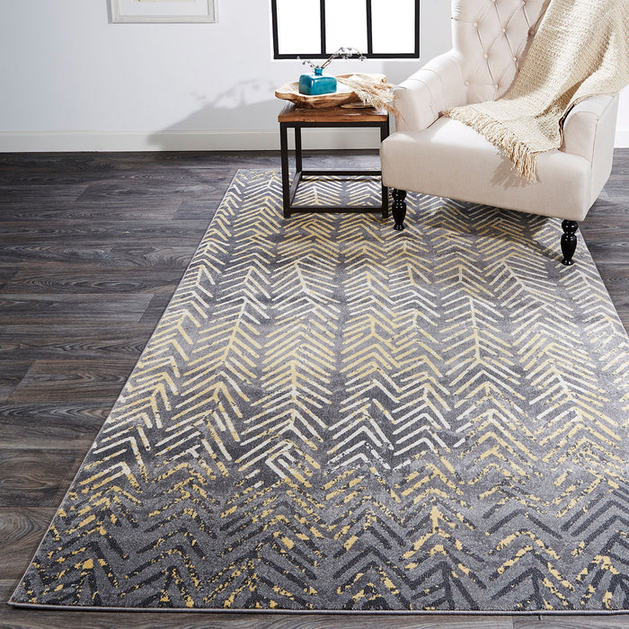 10' x 13' Abstract Stain Resistant Area Rug - Gray Yellow And White