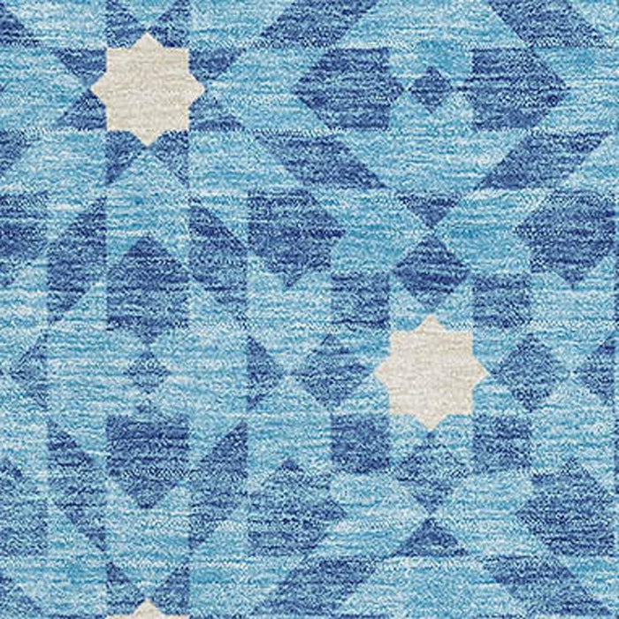 8' X 10' Geometric Washable Area Rug With UV Protection - Denim Blue / Ivory