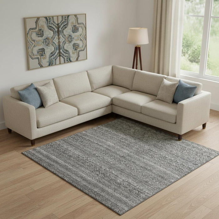 10' X 14' Striped Washable Area Rug With UV Protection (718031) - Pewter / Gray