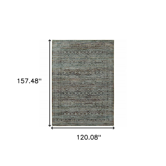 10' x 13.1' Oriental Power Loom Area Rug - Blue Green