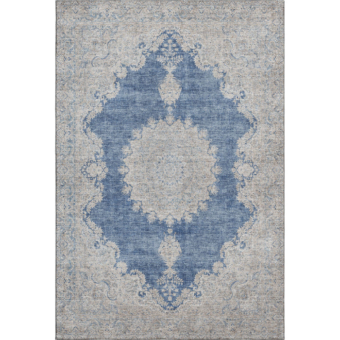 10' X 14' Oriental Washable Area Rug With UV Protection (678904) - Navy Blue / Gray / Ivory