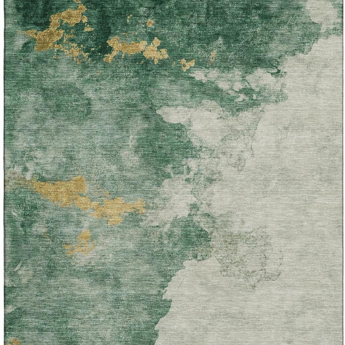 10' X 14' Abstract Washable Area Rug With UV Protection (701545) - Emerald / Gold