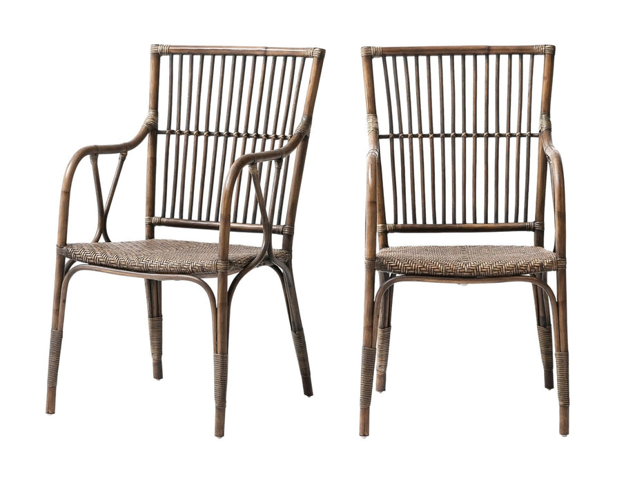 Rattan Slat Back Dining Arm Chairs (Set of 2) - Natural