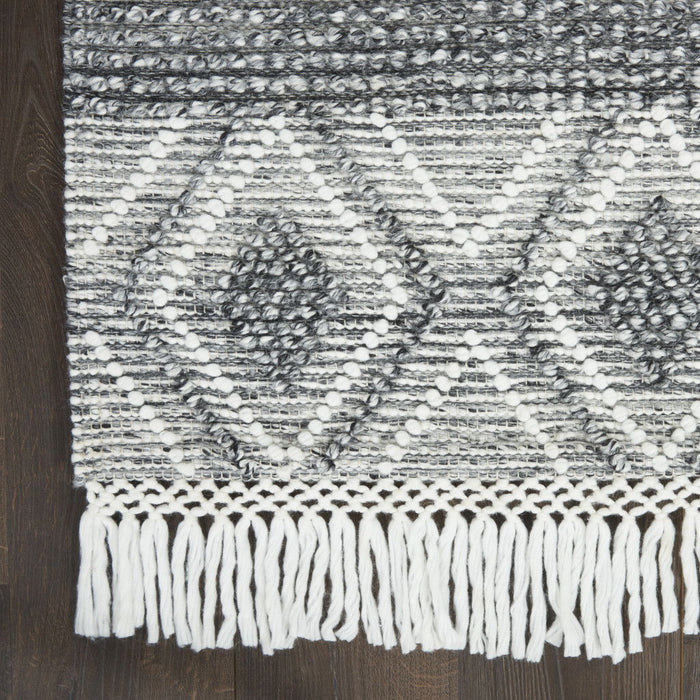 8' x 11' Geometric Hand Woven Area Rug With Fringe - Ivory And Gray