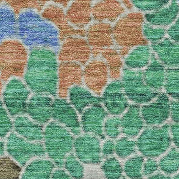 10' X 14' Geometric Washable Area Rug With UV Protection (707701) - Green / Copper / Blue