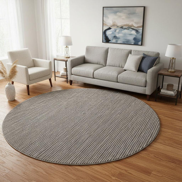 8' Striped Washable Round Rug With UV Protection (645196) - Chocolate / Ivory