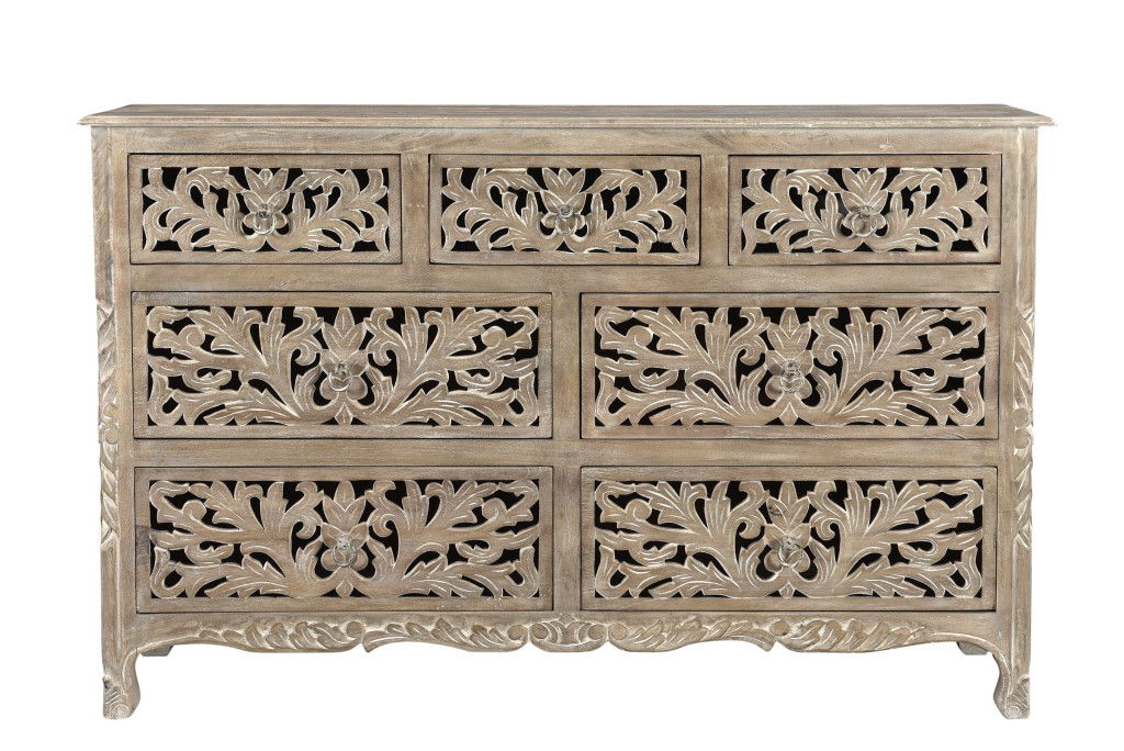 Solid Wood Seven Drawer Dresser - Light Brown