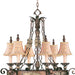 HomeRoots 39-inch bronze and cream metal chandelier with six lights and shades, featuring a dimmable design and elegant style.