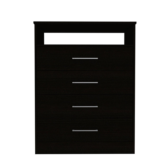Four Drawer Dresser With Open Shelf - Black