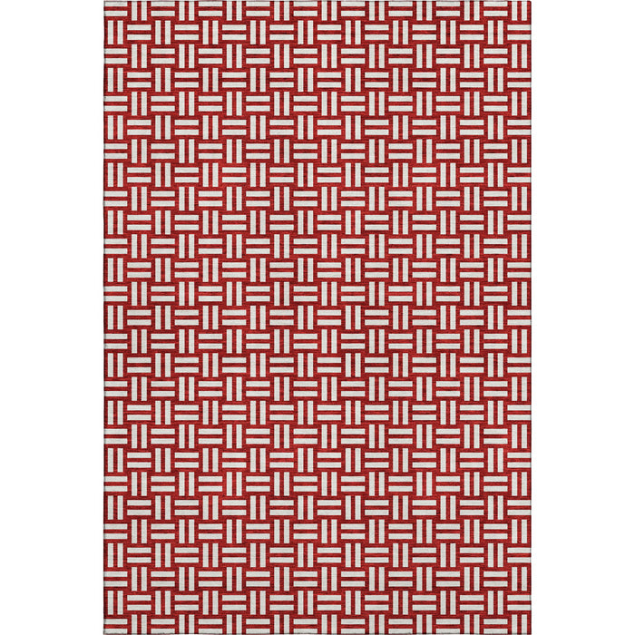 10' X 14' Abstract Geometric Washable Area Rug With UV Protection (673579) - Red / Ivory