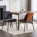 Set of 2 Giga mid-century modern dining chairs with walnut bentwood back and upholstered seat, metal legs with adjustable feet.