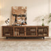 Giga walnut TV stand with closed storage, cable management, and soft closing hinges, designed for modern entertainment centers.