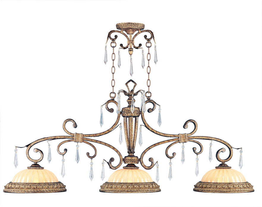 23" Three Light Metal Dimmable Chandelier With Shades - Gold / Clear