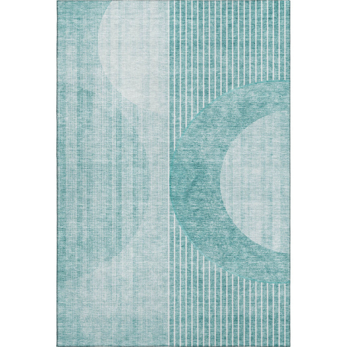 9' X 12' Geometric Washable Area Rug With UV Protection (655751) - Teal / Ivory