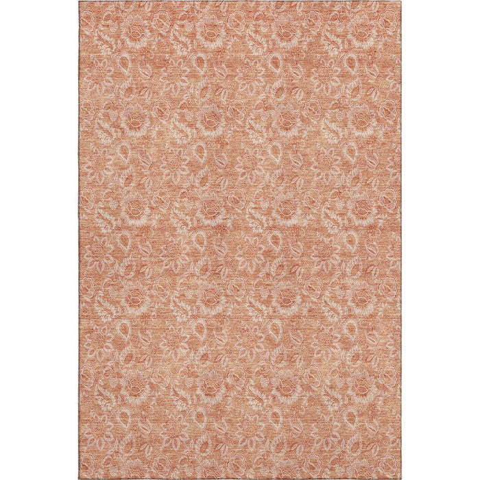 9' X 12' Floral Washable Area Rug With UV Protection (655149) - Salmon / Ivory
